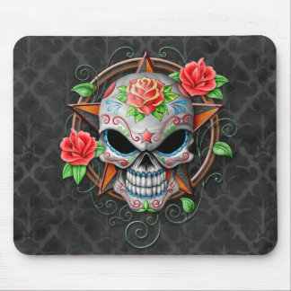 Sugar Skull Star, gray Mouse Pad