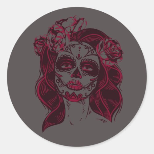 Sugar Skull Sticker Girl Gray _Day of The Dead