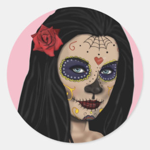 Sugar Skull Sticker Girl Pink-Day of The Dead