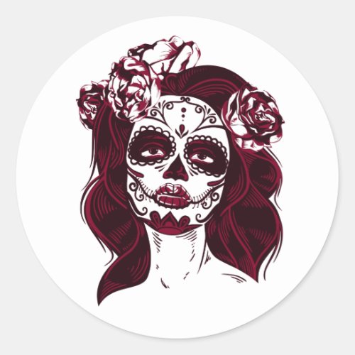 Sugar Skull Sticker Girl White_Day of The Dead
