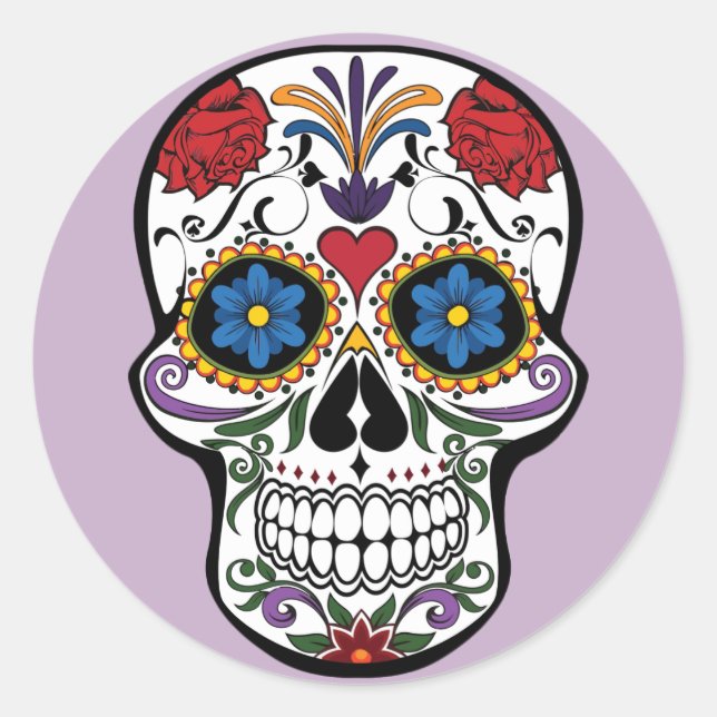 Sugar Skull Sticker Purple-Day of The Dead (Front)