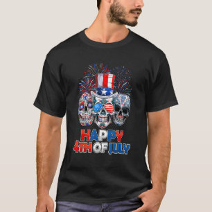Sugar Skull Sunglasses Firework American Flag 4th T-Shirt