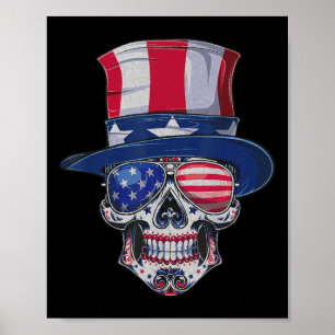 Sugar Skull Sunglasses USA Flag Memorial Day 4th o Poster