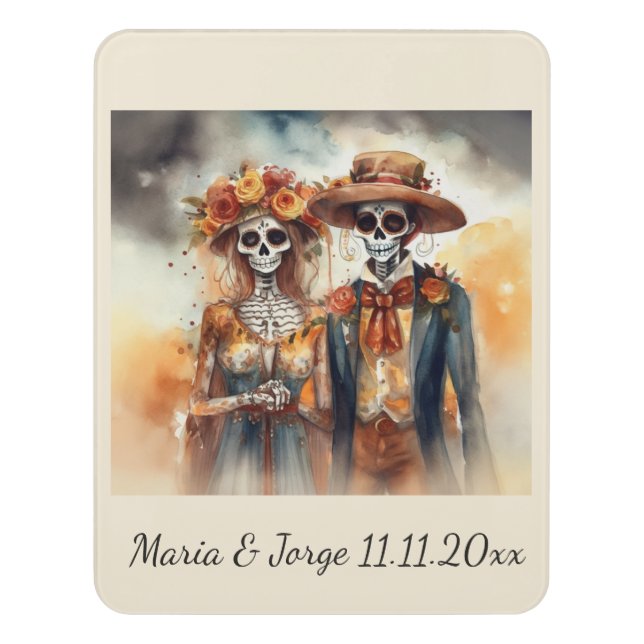 Sugar Skull Sweethearts, custom Door Sign (Contemporary Vert)