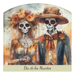 Sugar Skull Sweethearts Dia de los Muertos Door Sign