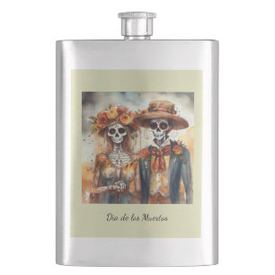 Sugar Skull Sweethearts Dia de los Muertos Flask
