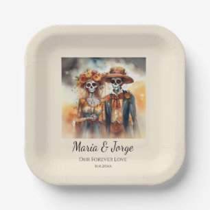 Sugar Skull Sweethearts Dia de los Muertos Paper Plates