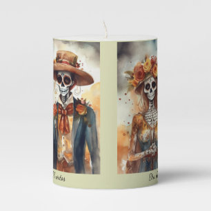 Sugar Skull Sweethearts Dia de los Muertos Pillar Candle
