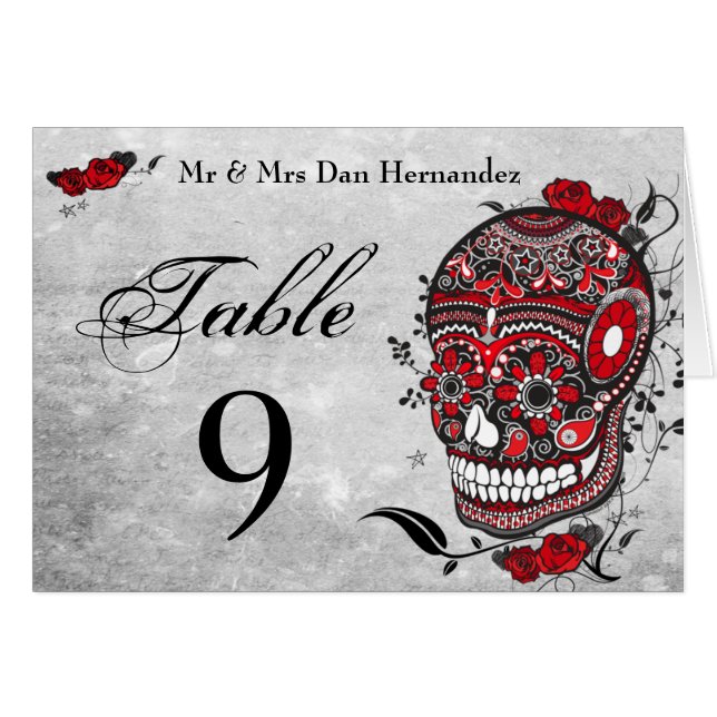 Sugar Skull  Table Number Place Cards (Front Horizontal)