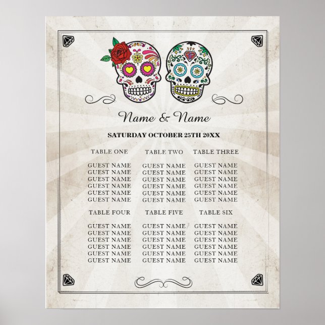 Sugar Skull Table Wedding Halloween Poster Seating (Front)