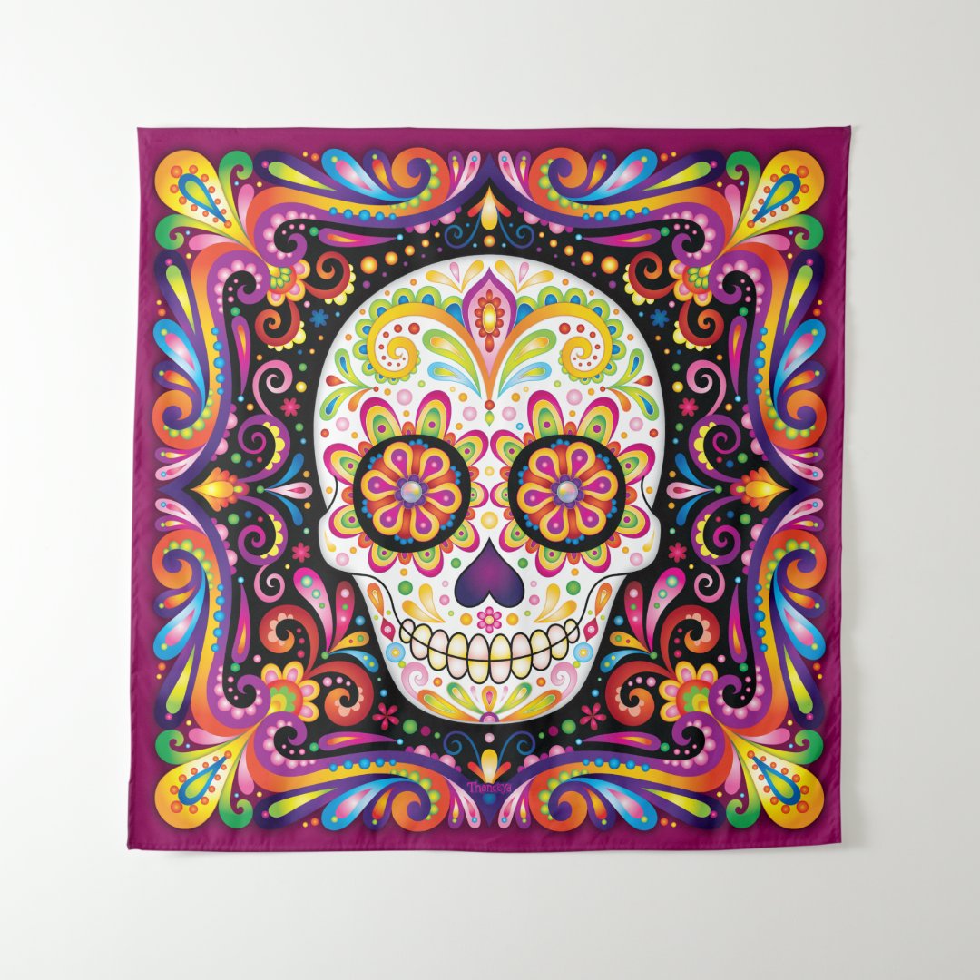 Sugar Skull Tapestry - Psychedelic Sugar Skull | Zazzle