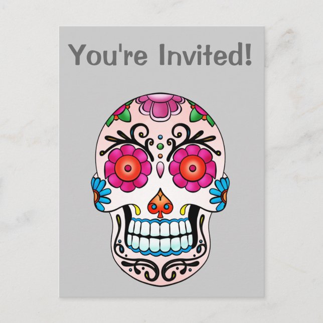 Sugar Skull - Tattoo Art Invitation Postcard (Front)