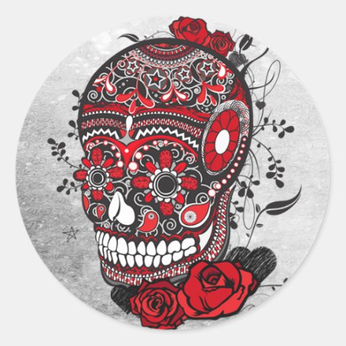 Sugar Skull Tattoo Design Mexican Illustration Classic Round Sticker