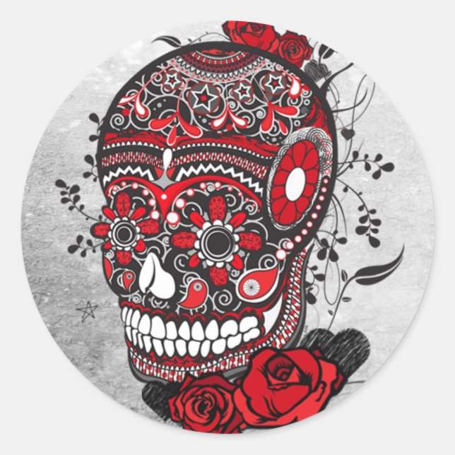 Sugar Skull Tattoo Design Mexican Illustration Classic Round Sticker (Front)