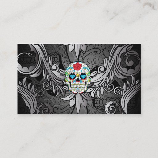 Customizable Sugar Skull Tattoo Parlor Business Card