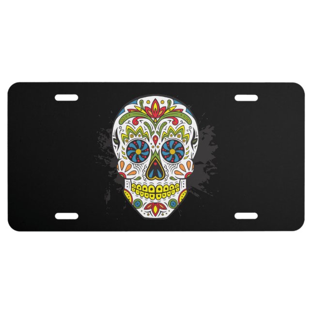 Sugar Skull, Tattoo Skull, Mexican Skull License Plate (Front)