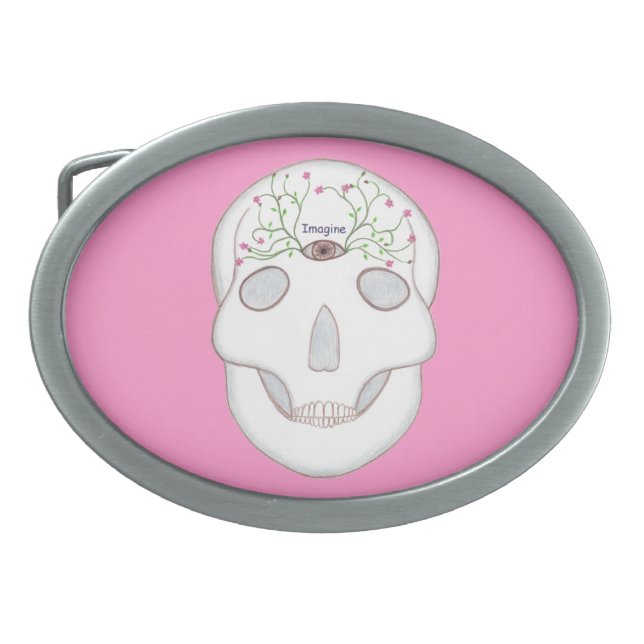 Sugar Skull, Third Eye, Flower Buds Belt Buckles (Front)
