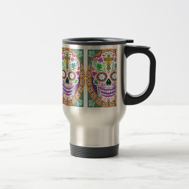 Sugar Skull Travel Mug, Day of the Dead Travel Mug (Right)