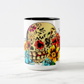 Sugar Skull Two-tone Coffee Mug by ArtsofLove at Zazzle