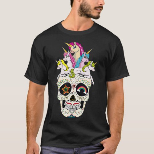 Sugar Skull Unicorn  Day of The Dead Retro Punk T_Shirt