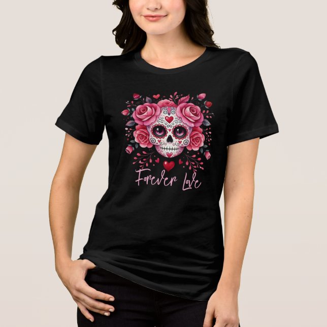 Sugar Skull Valentine  Tri-Blend Shirt (Front)