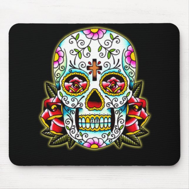 Sugar Skull w/ flowers Mouse Pad (Front)