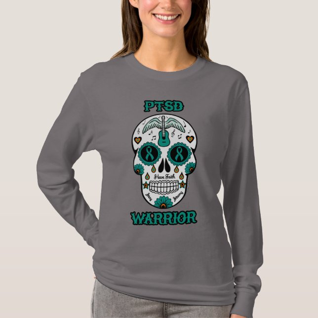 Sugar Skull/Warrior...PTSD T-Shirt (Front)