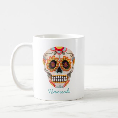 Sugar Skull Watercolor Halloween Personalize Coffee Mug