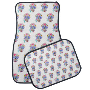 Sugar Skull Watercolor Tattoo Art Pattern Cool Car Floor Mat