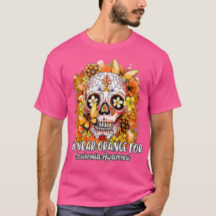 Sugar Skull We Wear Orange For Leukemia Awareness  T-Shirt