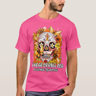 Sugar Skull We Wear Orange For Leukemia Awareness T-Shirt