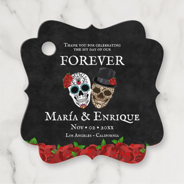 Sugar Skull Wedding Favor Tags (Front)