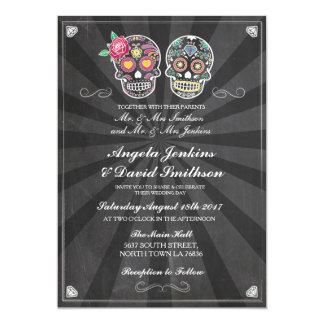 Sugar Skull Wedding Rustic Chalk Lights Invite