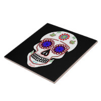Sugar Skull With Blue Eyes and Green Fleur de Lis