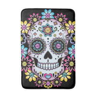 Sugar Skull with Colorful Flowers Bath Mat