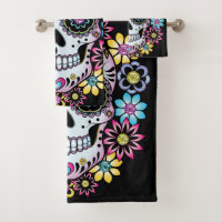 Sugar Skull with Colorful Flowers