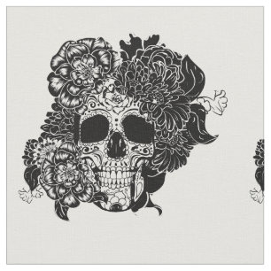 Sugar skull with flowers in black and white fabric