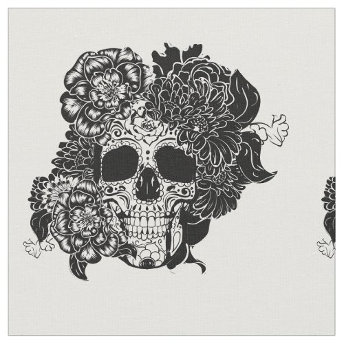 Sugar skull with flowers in black and white fabric