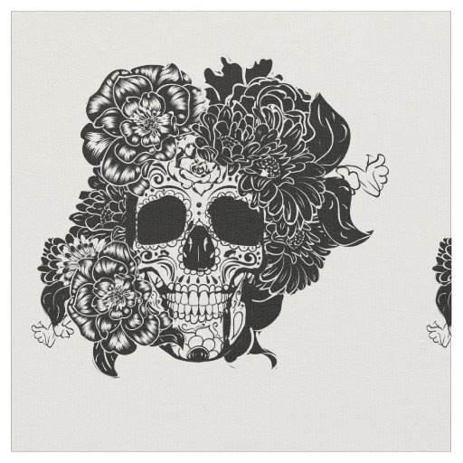 Sugar skull with flowers in black and white fabric