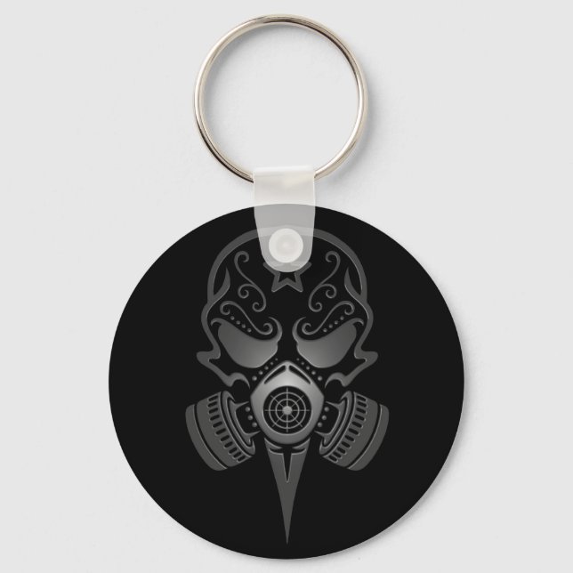 Sugar Skull with Gas Mask Keychain (Front)