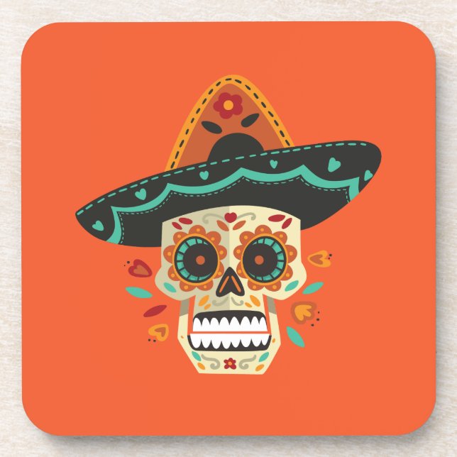 Sugar Skull with Hat Dia de Muertos | Coaster (Front)