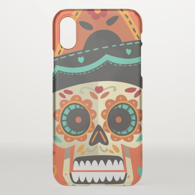 Sugar Skull with Hat Dia de Muertos iPhone X Case (Back)
