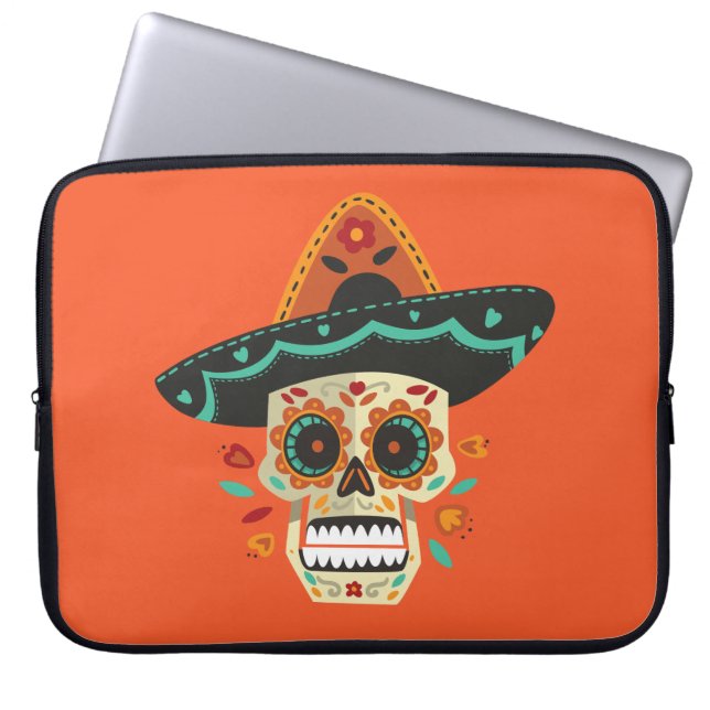 Sugar Skull with Hat Dia de Muertos Laptop Sleeve (Front)