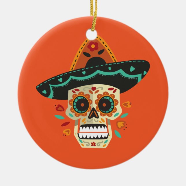 Sugar Skull with Hat Dia de Muertos | Ornament (Front)