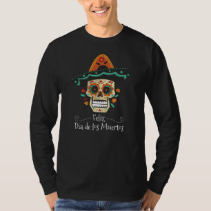 Sugar Skull with Hat Dia de Muertos Sleeve Shirt