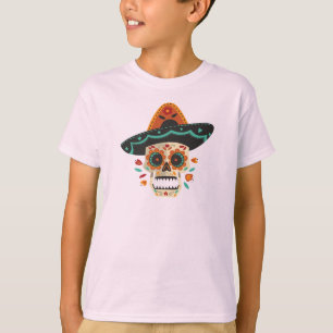 Sugar Skull with Hat Dia de Muertos Sleeve Shirt