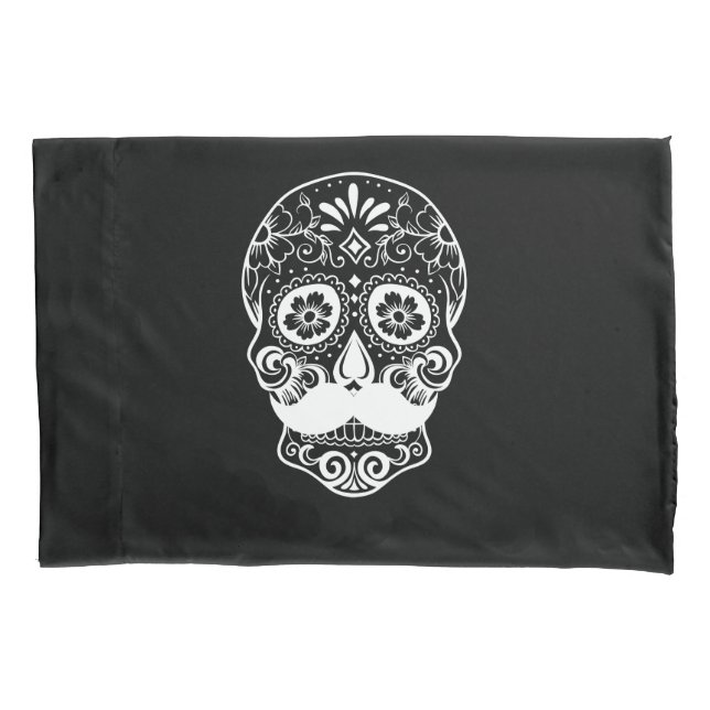 Sugar Skull with Mustache Pillow Case (Front)