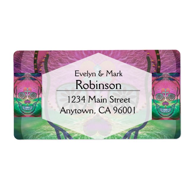 Sugar skull with rainbow colored background label (Front)