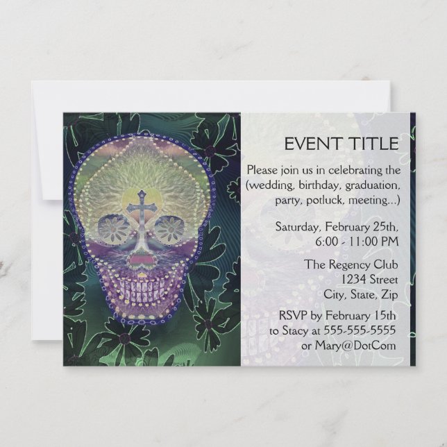Sugar skull with rainbow colors, hearts invitation (Front)