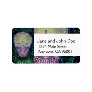 Sugar skull with rainbow colors, hearts label